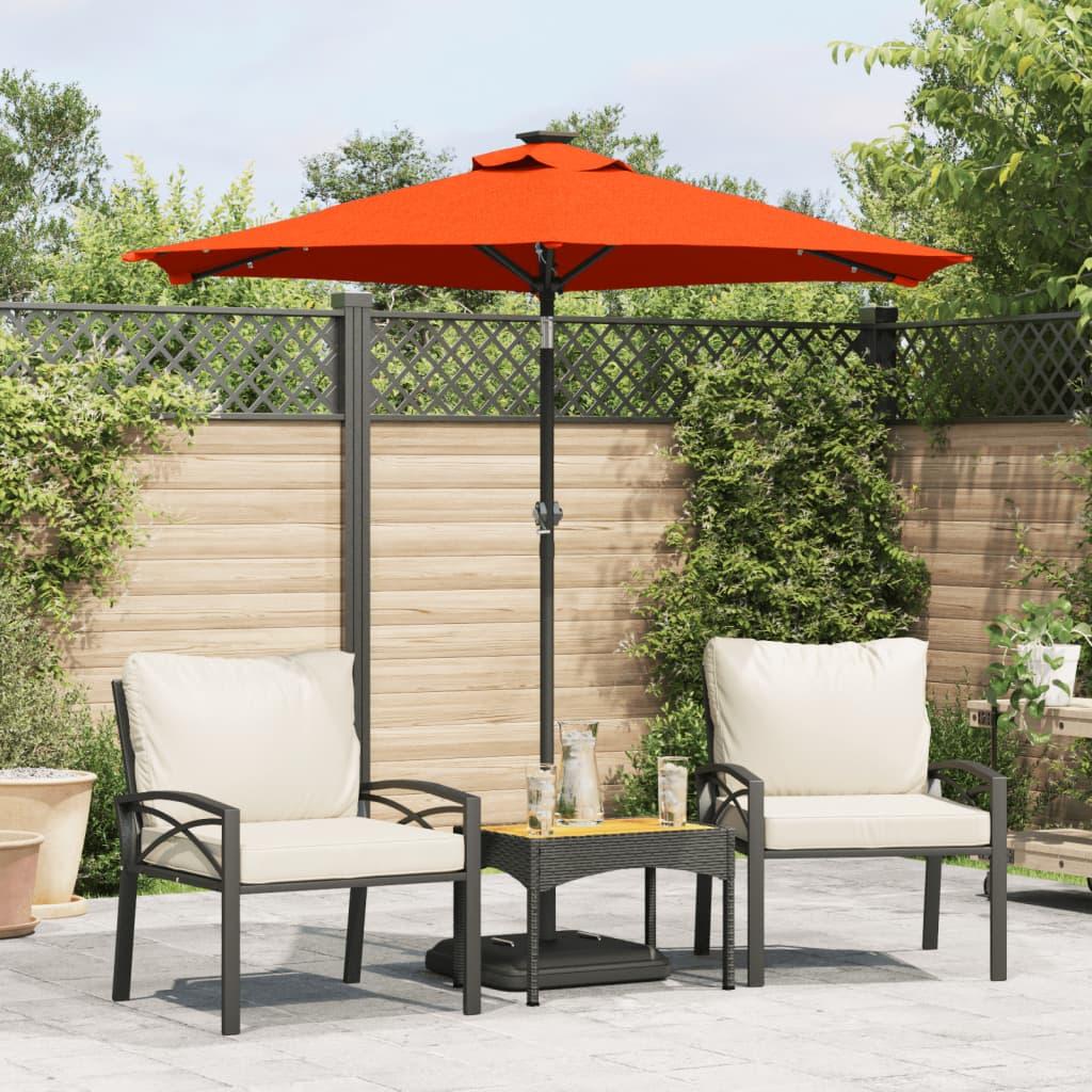 Parasol med LED-lys og stålstang 225x225x212cm terrakottafarvet