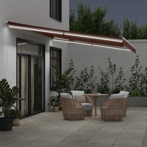 Markise med LED-lys 500x350 cm automatisk betjening brun