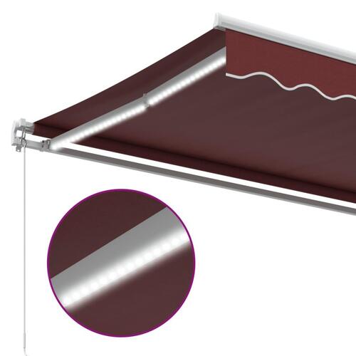 Markise med LED-lys 350x250 cm manuel betjening bordeauxfarvet