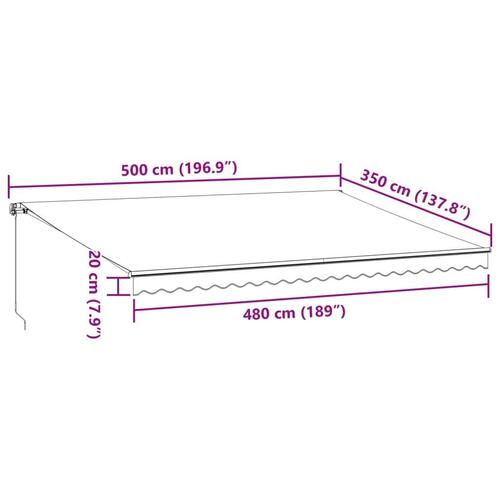 Markise med LED-lys 500x350 cm manuel betjening bordeauxfarvet