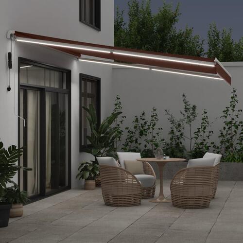Markise med LED-lys 400x300 cm automatisk betjening brun