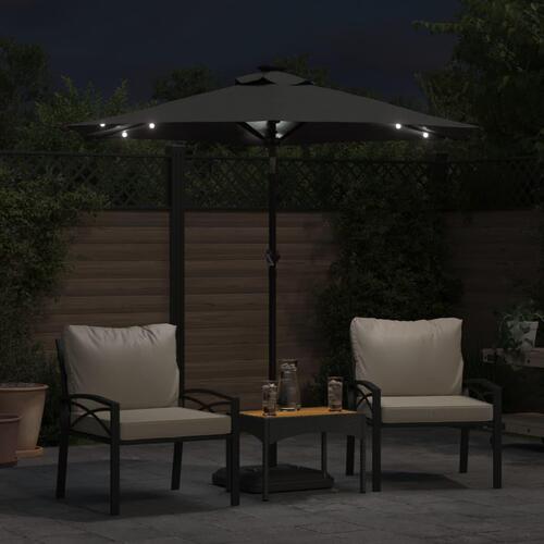 Parasol med LED-lys og stålstang 225x225x212 cm antracitgrå