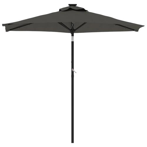 Parasol med LED-lys og stålstang 225x225x212 cm antracitgrå