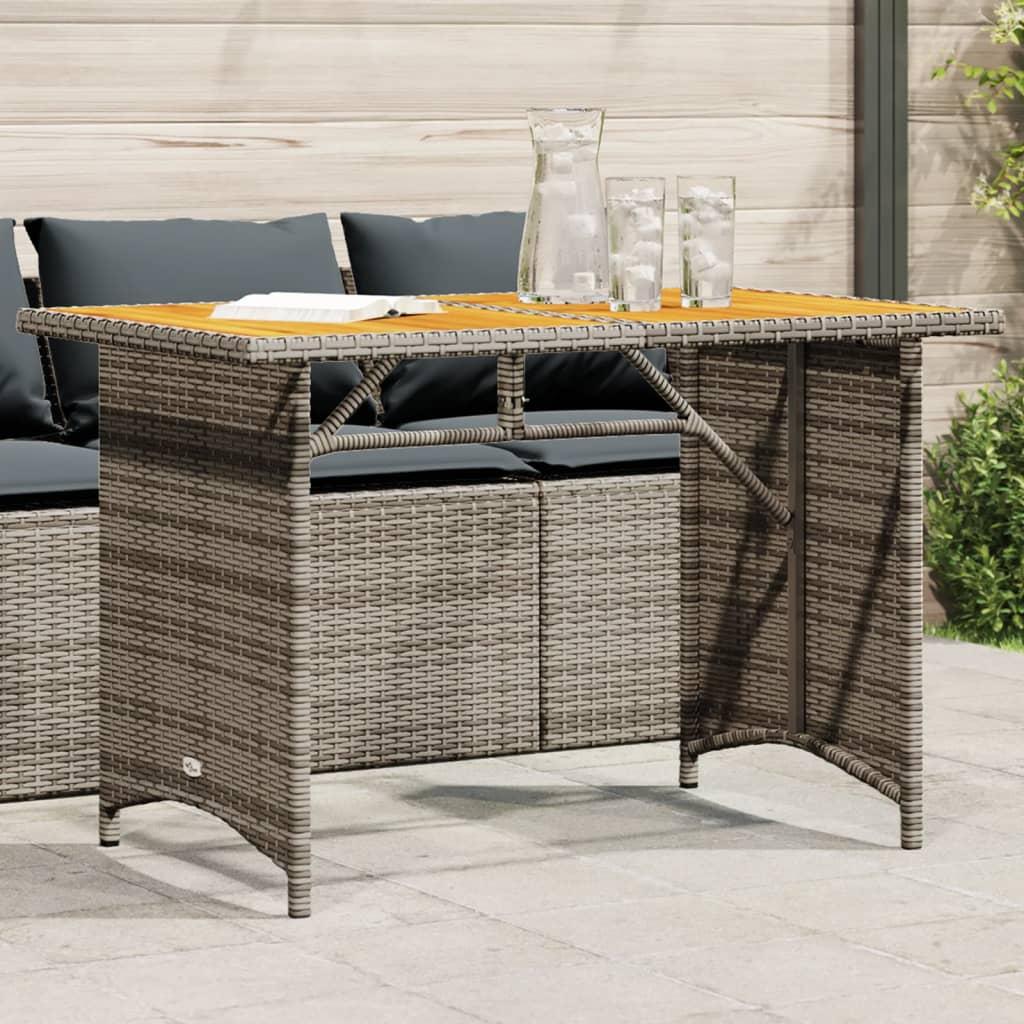 Havebord med træplade 110x68x70 cm polyrattan grå