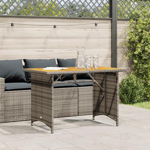 Havebord med træplade 110x68x70 cm polyrattan grå