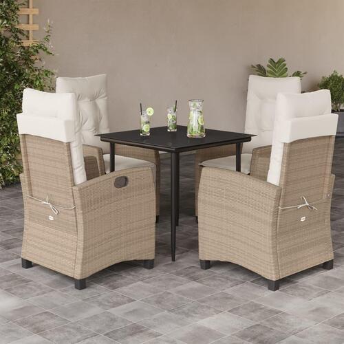 Spisebordssæt til haven 5 dele med hynder polyrattan beige