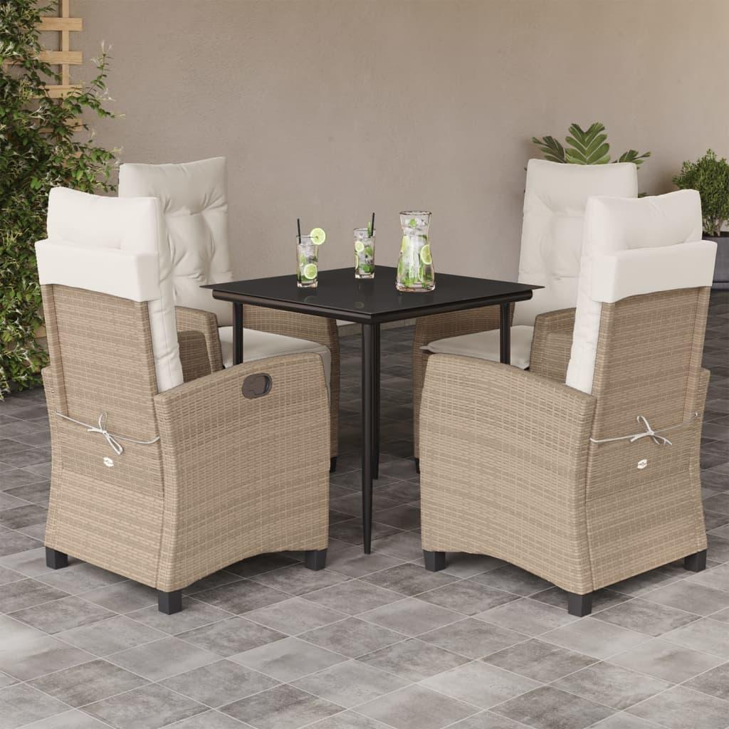 Spisebordssæt til haven 5 dele med hynder polyrattan beige