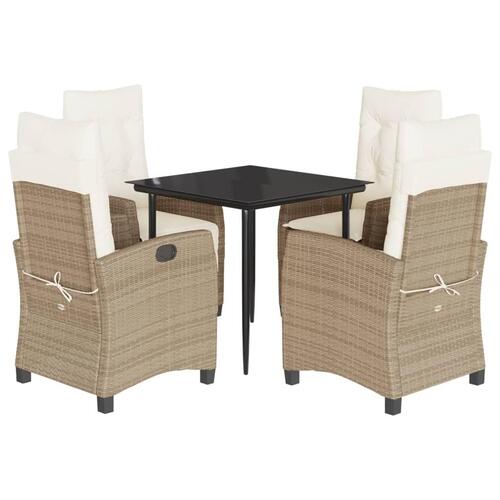 Spisebordssæt til haven 5 dele med hynder polyrattan beige