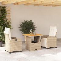 Spisebordssæt til haven 3 dele med hynder polyrattan beige