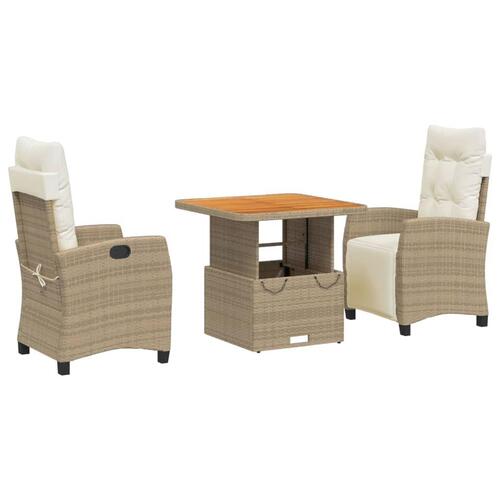 Spisebordssæt til haven 3 dele med hynder polyrattan beige