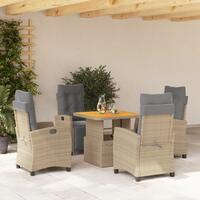 Spisebordssæt til haven 5 dele med hynder polyrattan beige