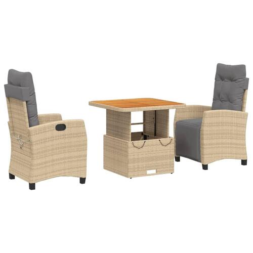 Spisebordssæt til haven 3 dele med hynder polyrattan beige