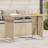 Havebord med træplade 110x68x70 cm polyrattan beige