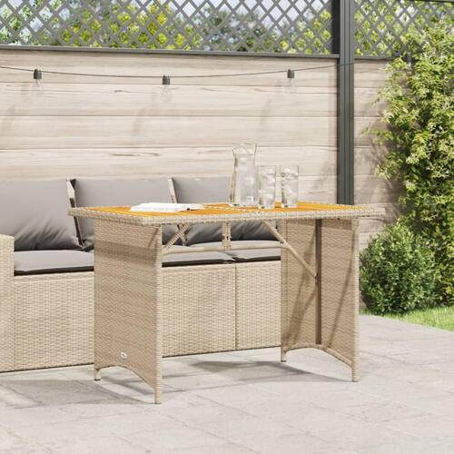 Havebord med træplade 110x68x70 cm polyrattan beige