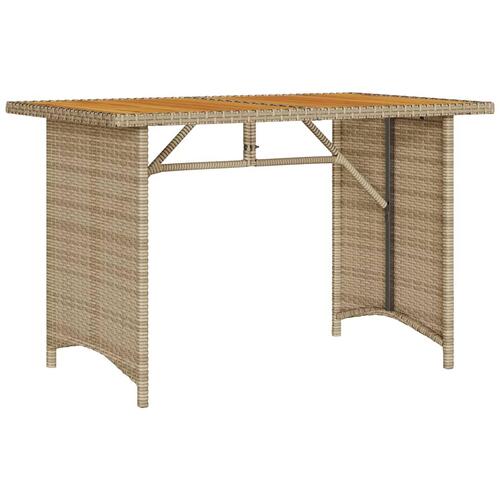 Havebord med træplade 110x68x70 cm polyrattan beige