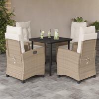Spisebordssæt til haven 5 dele med hynder polyrattan beige
