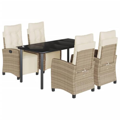 Spisebordssæt til haven 5 dele med hynder polyrattan beige