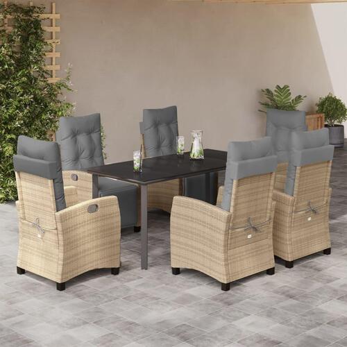 Spisebordssæt til haven 7 dele med hynder polyrattan beige