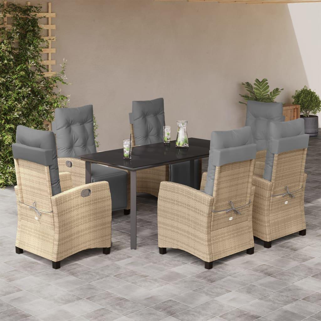 Spisebordssæt til haven 7 dele med hynder polyrattan beige