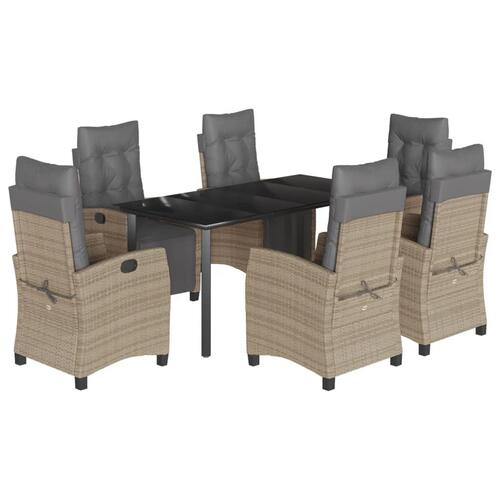 Spisebordssæt til haven 7 dele med hynder polyrattan beige