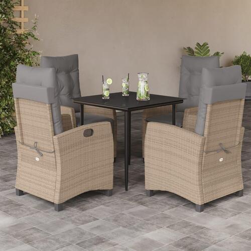 Spisebordssæt til haven 5 dele med hynder polyrattan beige
