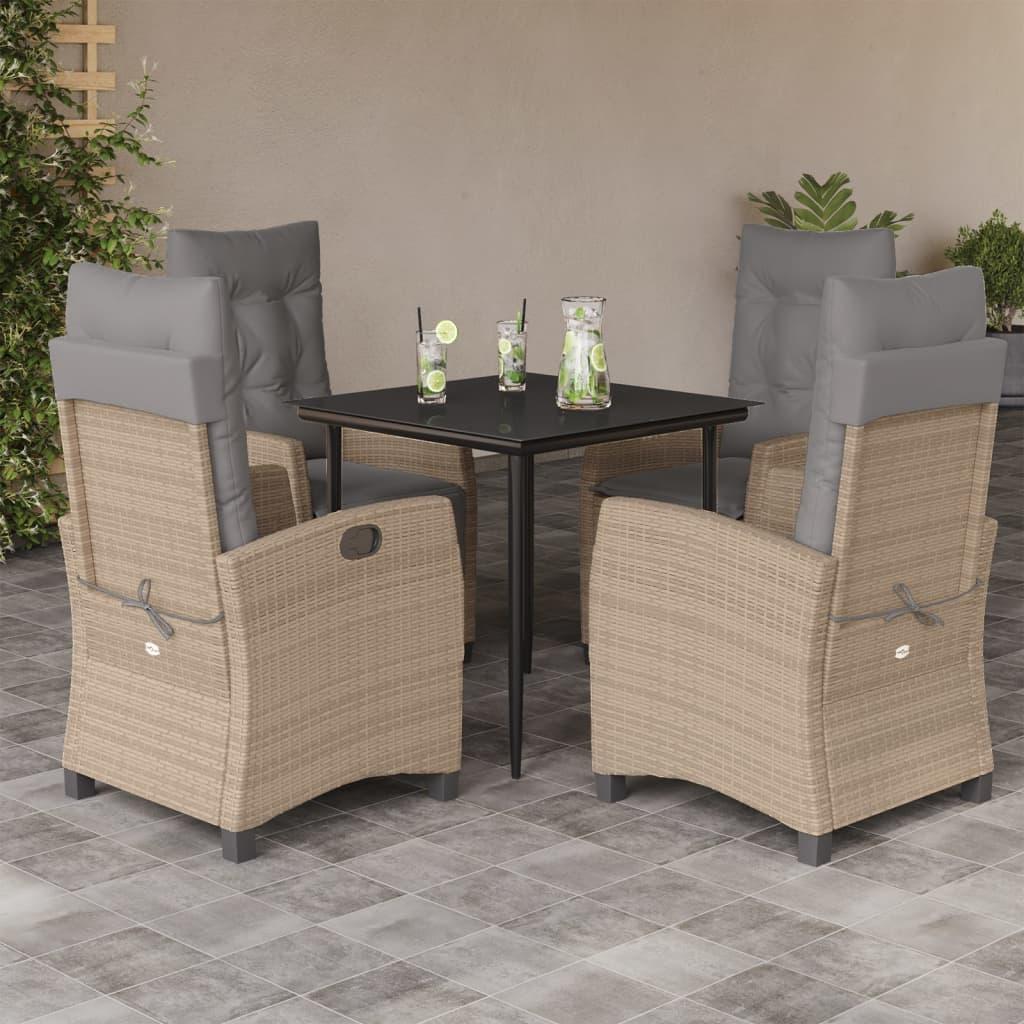 Spisebordssæt til haven 5 dele med hynder polyrattan beige
