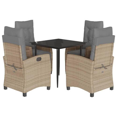 Spisebordssæt til haven 5 dele med hynder polyrattan beige