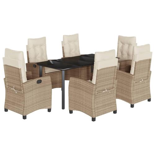 Spisebordssæt til haven 7 dele med hynder polyrattan beige