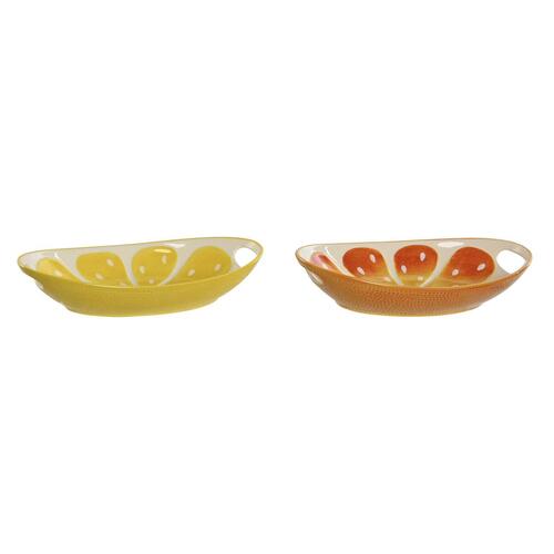 Snack bakke Home ESPRIT Grøn Orange Stentøj Citron 30,6 x 16,5 x 6 cm (2 enheder)