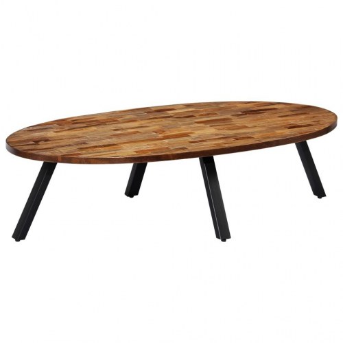 Sofabord massivt genanvendt teak oval 120 x 60 x 30 cm