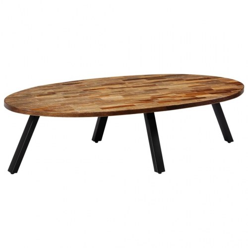 Sofabord massivt genanvendt teak oval 120 x 60 x 30 cm