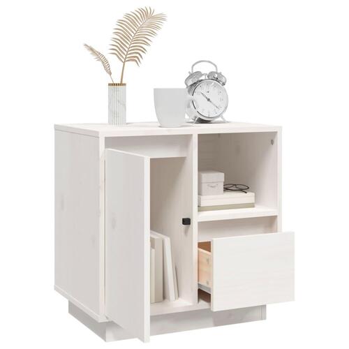 Sengebord 50x34x50 cm massivt fyrretræ hvid