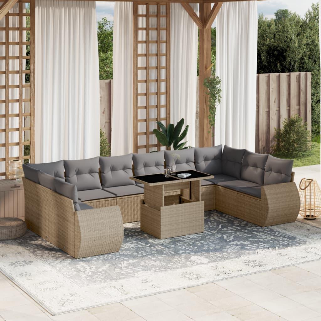Sofasæt til haven 11 dele med hynder polyrattan beige