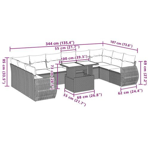 Sofasæt til haven 11 dele med hynder polyrattan beige