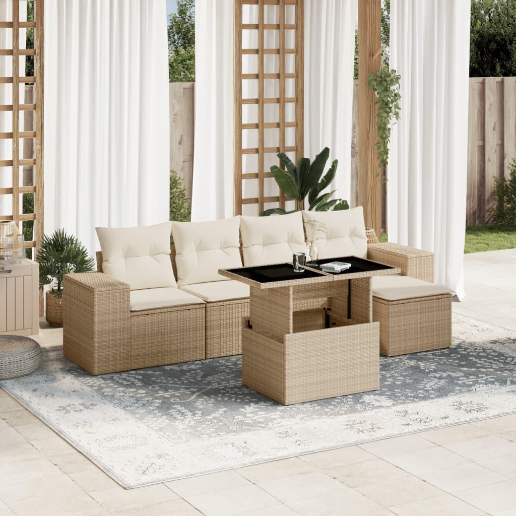 Sofasæt til haven 6 dele med hynder polyrattan beige