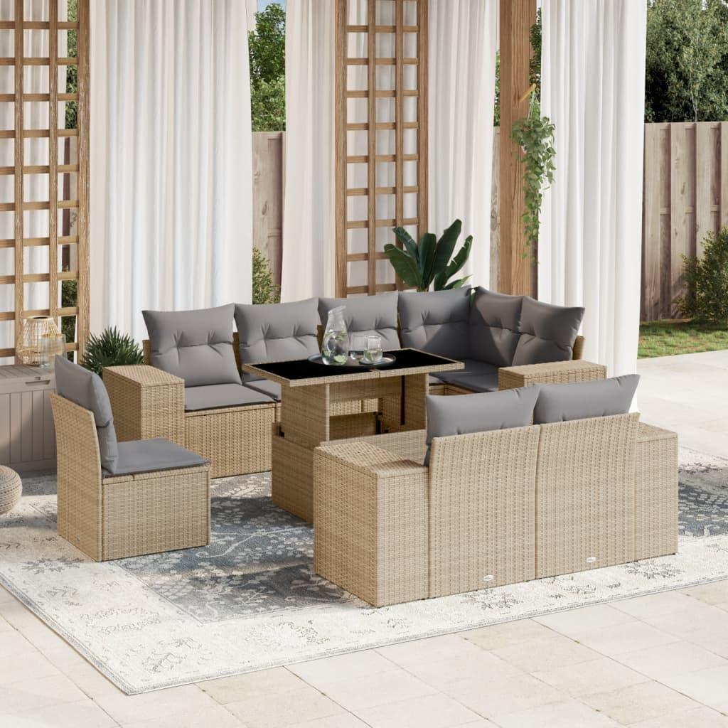 Sofasæt til haven 9 dele med hynder polyrattan beige