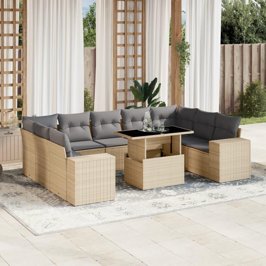 Sofasæt til haven 10 dele med hynder polyrattan beige