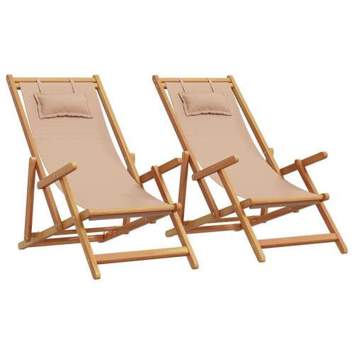 Strandstole 2 stk. foldbar stof og massivt træ gråbrun