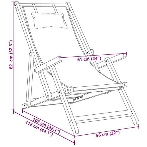 Strandstole 2 stk. foldbar stof og massivt træ gråbrun