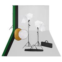 Fotostudieudstyr med lamper, baggrund og reflektor