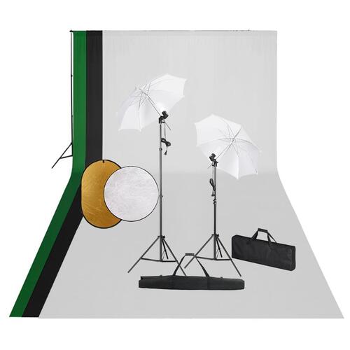 Fotostudieudstyr med lamper, baggrund og reflektor