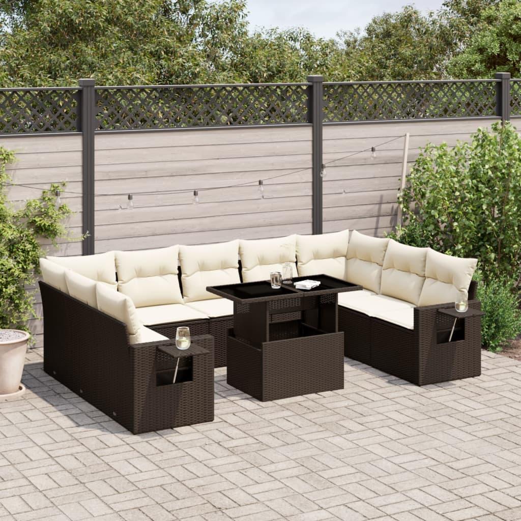 Havesofasæt i polyrattan - 10 dele med hynder, brun billede