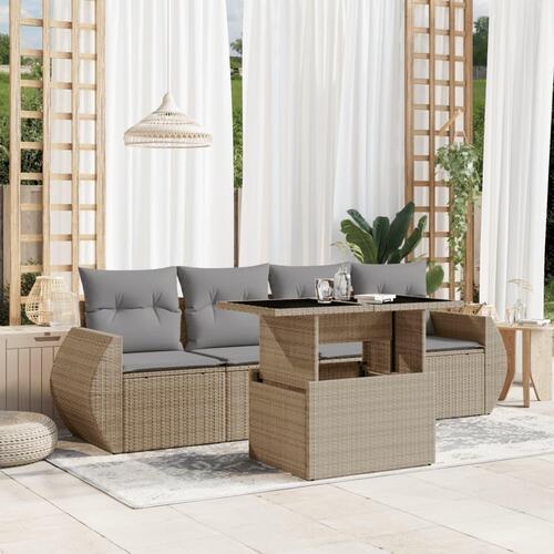 Sofasæt til haven 5 dele med hynder polyrattan beige