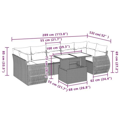 Sofasæt til haven 8 dele med hynder polyrattan beige