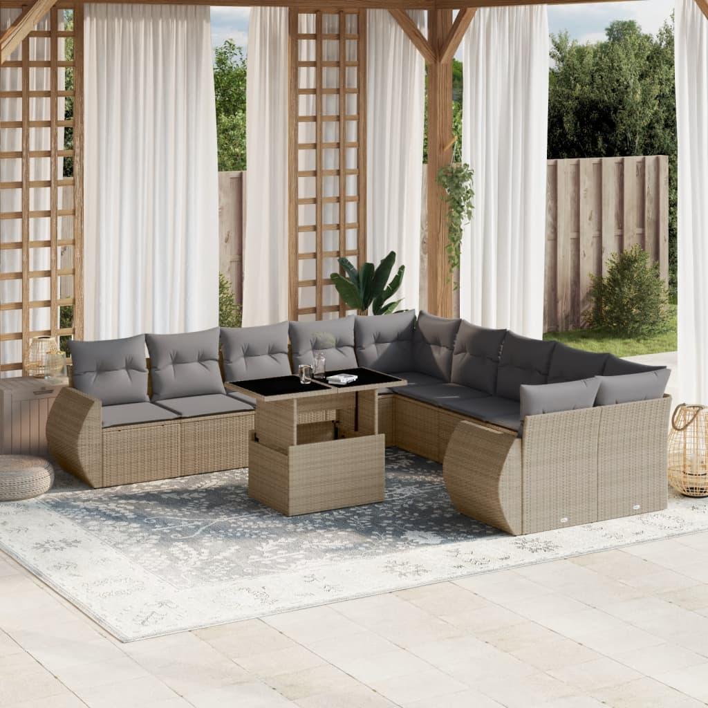 Sofasæt til haven 11 dele med hynder polyrattan beige