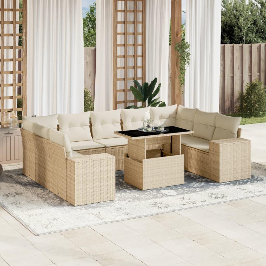 Sofasæt til haven 10 dele med hynder polyrattan beige
