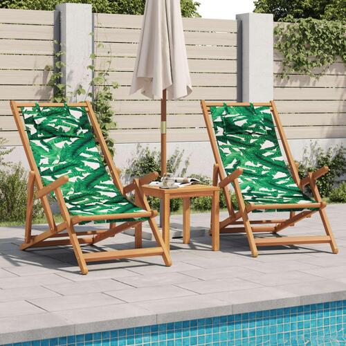 Strandstole 2 stk. foldbar stof og massivt træ bladmønster