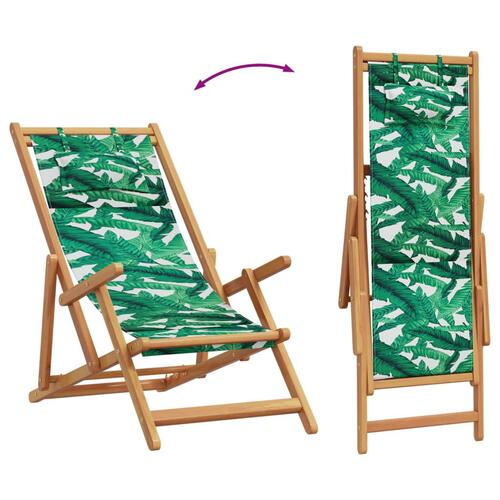 Strandstole 2 stk. foldbar stof og massivt træ bladmønster
