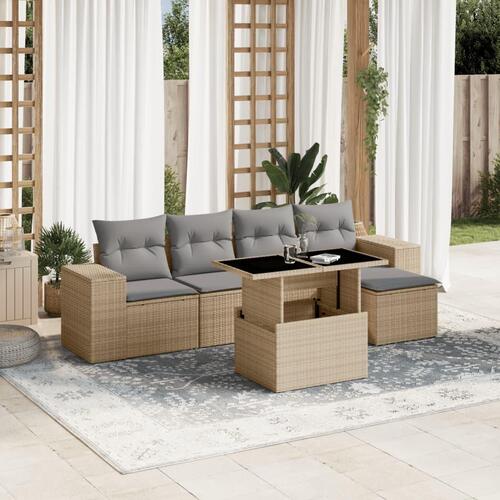 Sofasæt til haven 6 dele med hynder polyrattan beige