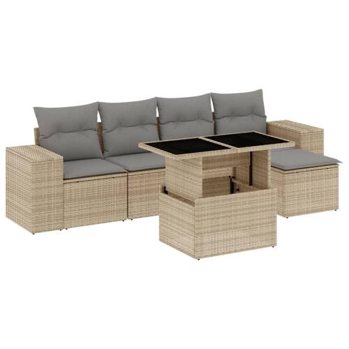 Sofasæt til haven 6 dele med hynder polyrattan beige